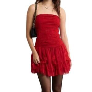 American Eagle NWT Strapless Ruched Mini Dress Tiered Ruffle Drop Waist Y2K AE